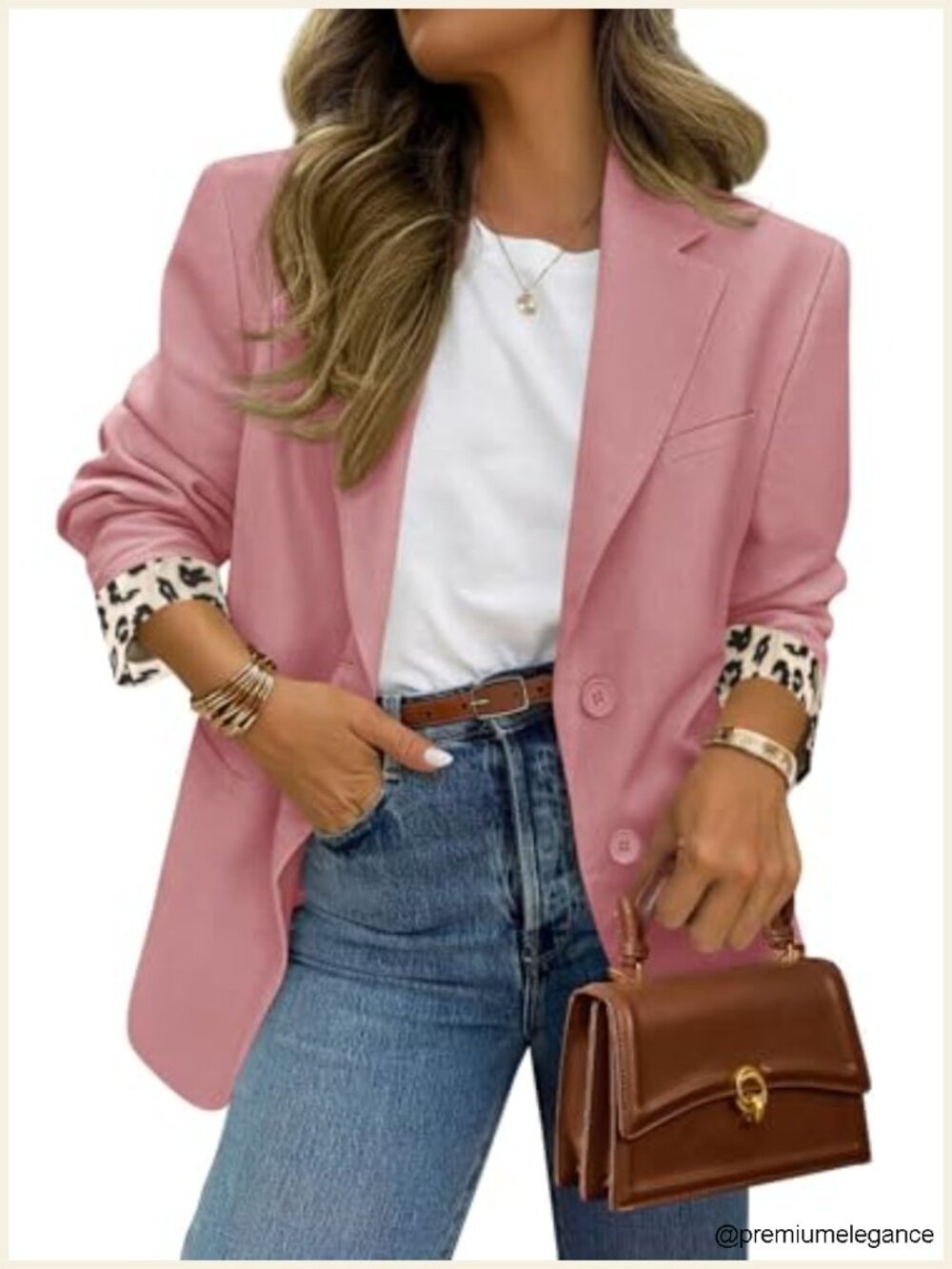 Open Front Leopard Lining Blazer Suit Jacket Women Notch Lapel Long Sleeve